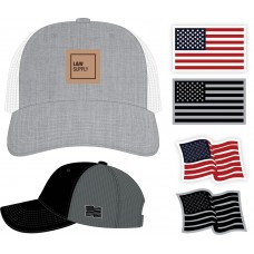 Richardson Snapback Trucker Cap with GENUINE LEATHER Patch LW112LPF - Add USA Flag